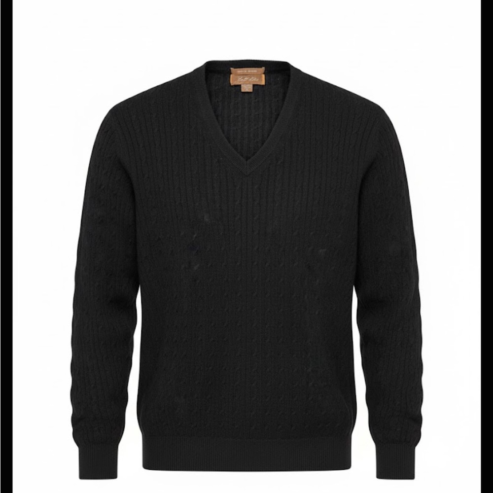 Tasso Elba Classic Black V-Neck Sweater 100 fine cashmere